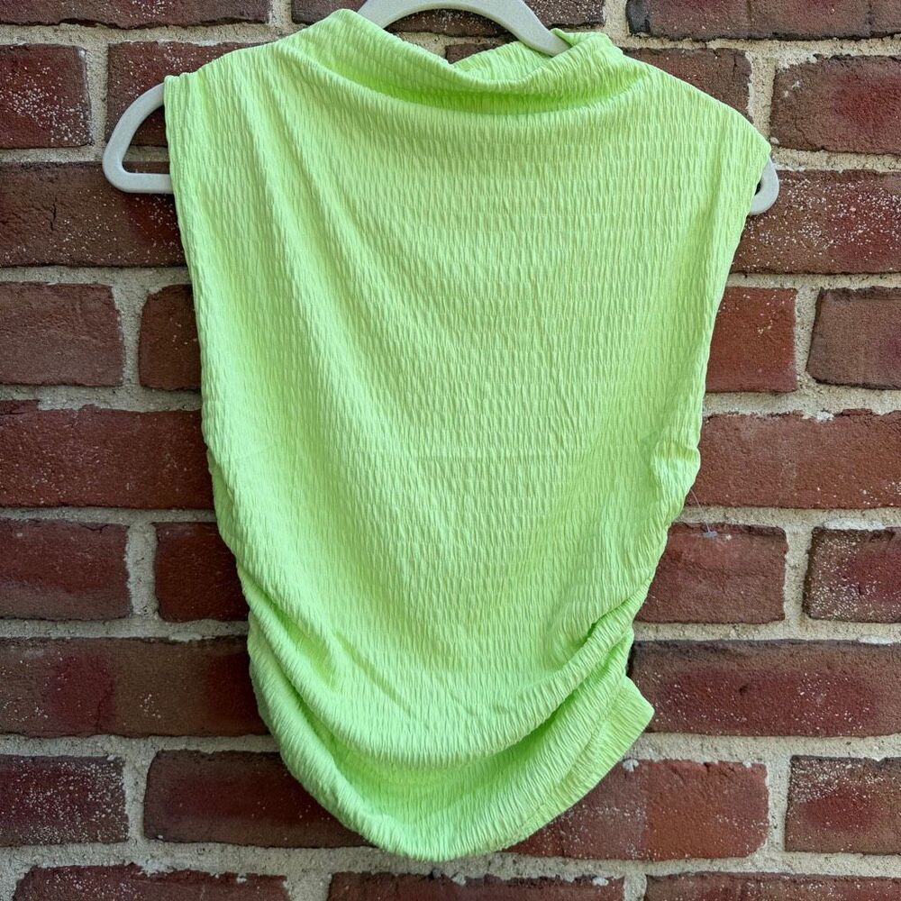 Maeve by Anthropologie Textured Mock Neck Ruched Green muscle tee Tank XXS NEW